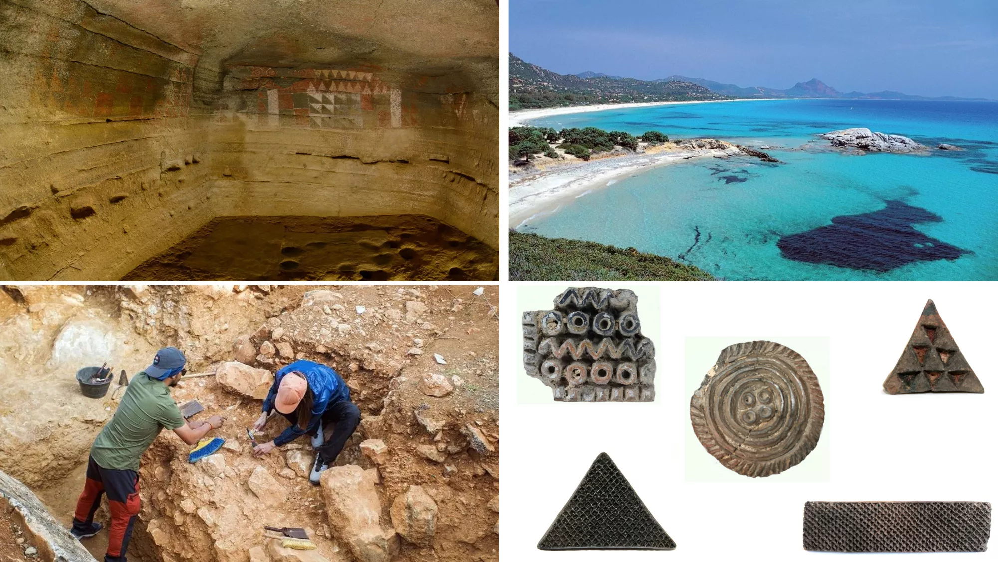 La cueva pintada de Gáldar, Cerdeña, arqueólogos trabajando y pintaderas canarias / MONTAJE AH