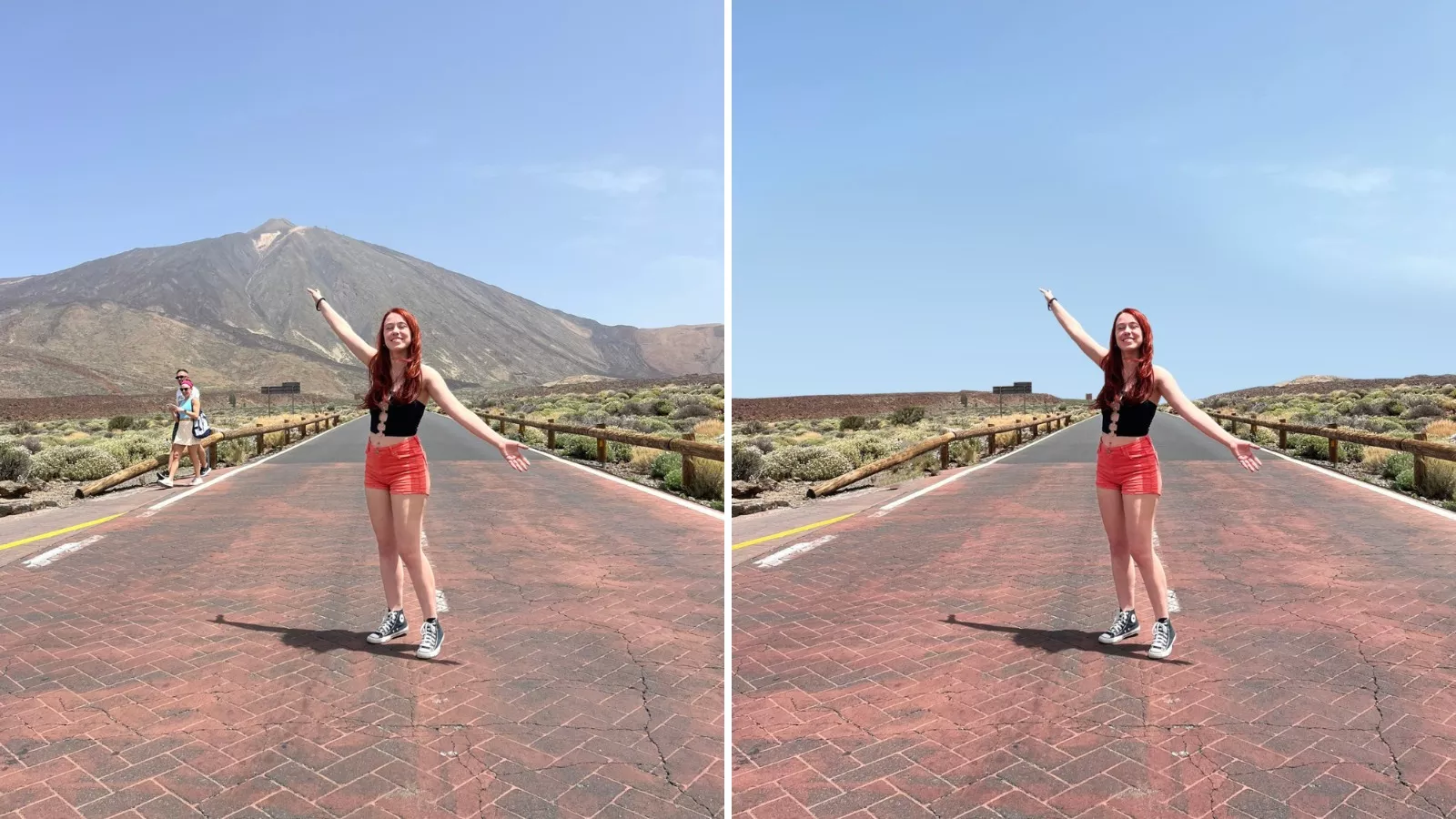La streamer Elena Loredo y el montaje que hizo desaparecer el Teide./ MONTAJE AH
