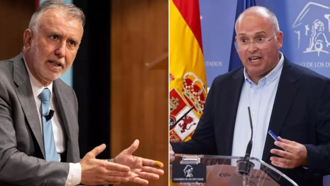 Ángel Victor Torres, ministro de Política Territorial y Memoria Democrática, y Miguel Tellado, portavoz del PP en el Congreso. / EFE