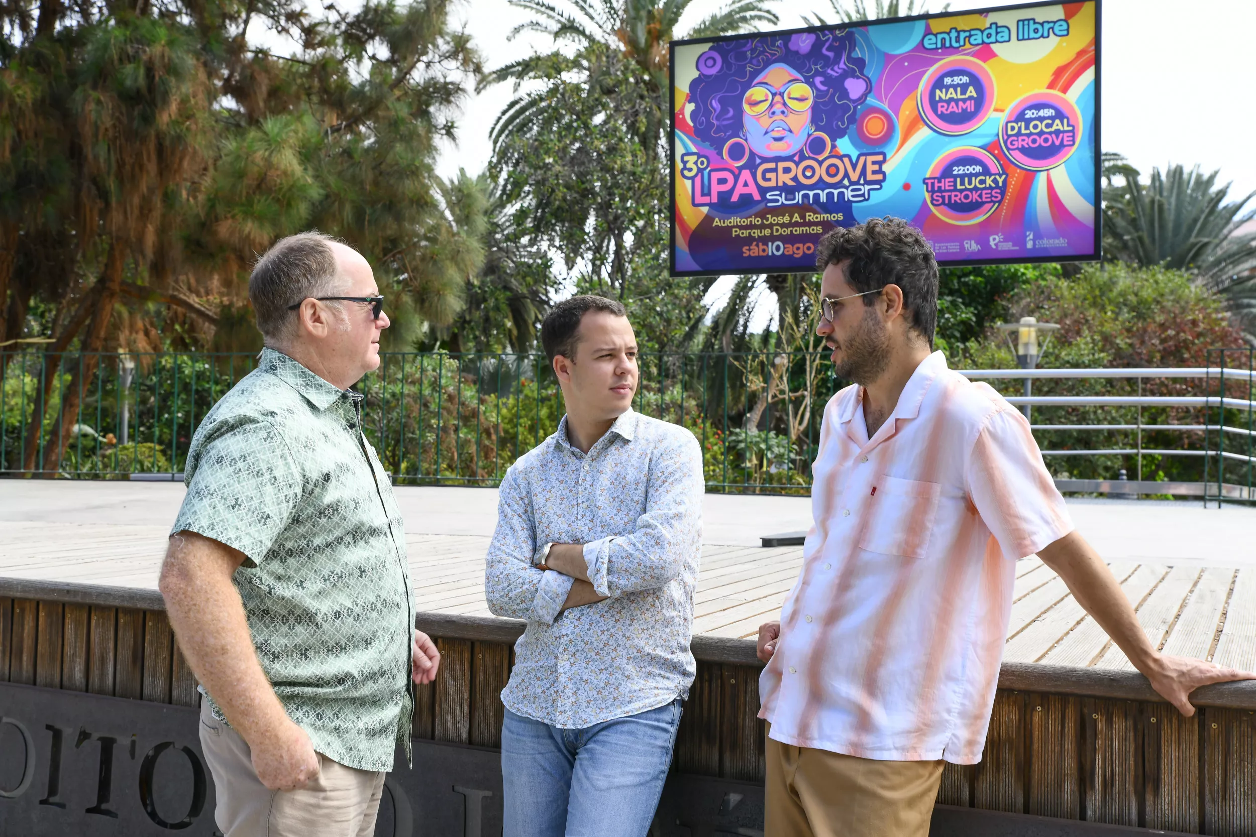 Miguel Ramírez, Adrián Santana y Nala Rami presentaron este martes el LPA Groove Summer. / AH