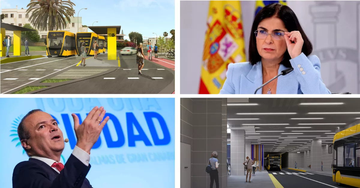 Dos bocetos del recorrido de la MetroGuagua, Carolina Darias y Augusto Hidalgo / MONTAJE AH