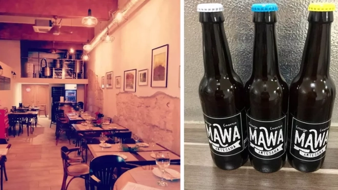 A la izquierda, la tasca; a la derecha, imagen de la cerveza Mawa / MONTAJE AH A la izquierda, la tasca; a la derecha, imagen de la cerveza Mawa / MONTAJE AH