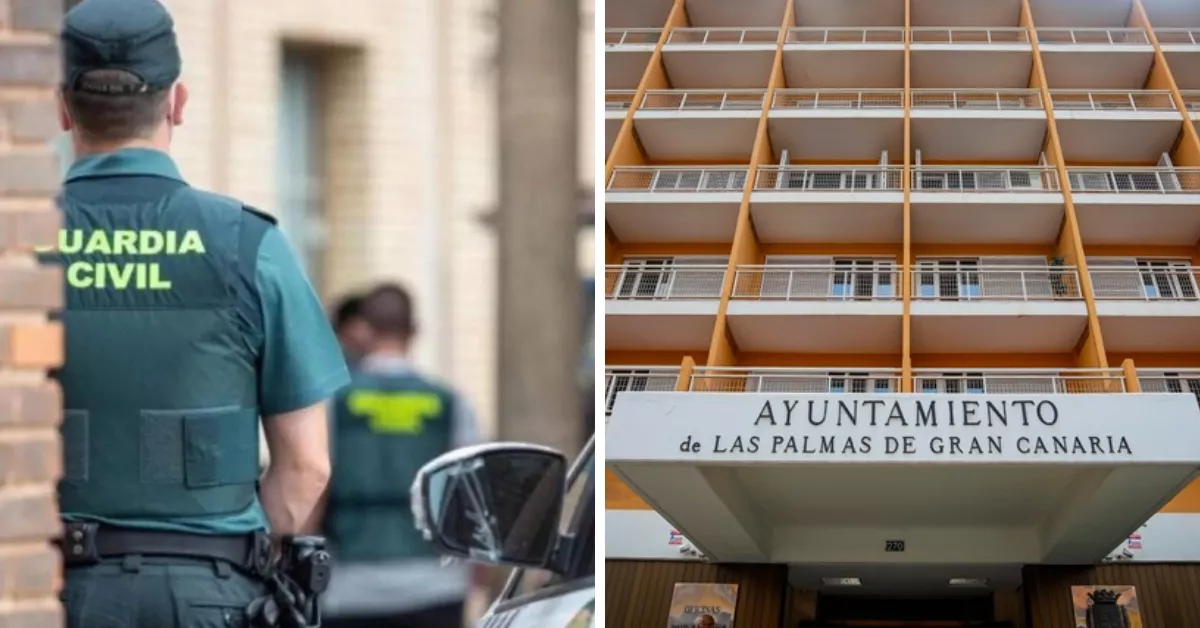 La Guardia Civil registra la segunda planta del Ayuntamiento de Las Palmas de Gran Canaria / MONTAJE AH