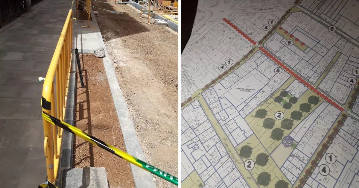 Nuevos parterres en la obra de la calle San Marín y un mapa del Plan Especial El Toscal / Asociación Barrio del Toscal de las Tribulaciones