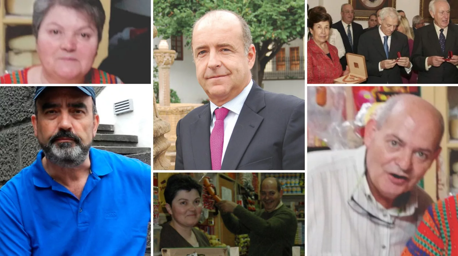 Pedro Ortega, Gonzalo Ortega y el resto de galardonados en Teror por las Fiestas del Pino./ MONTAJE AH