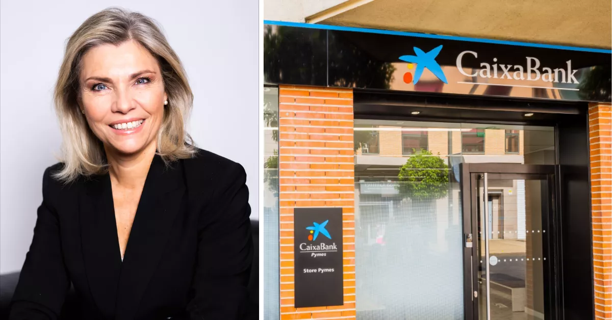 Belén Martín y una oficina de CaixaBank / MONTAJE AH