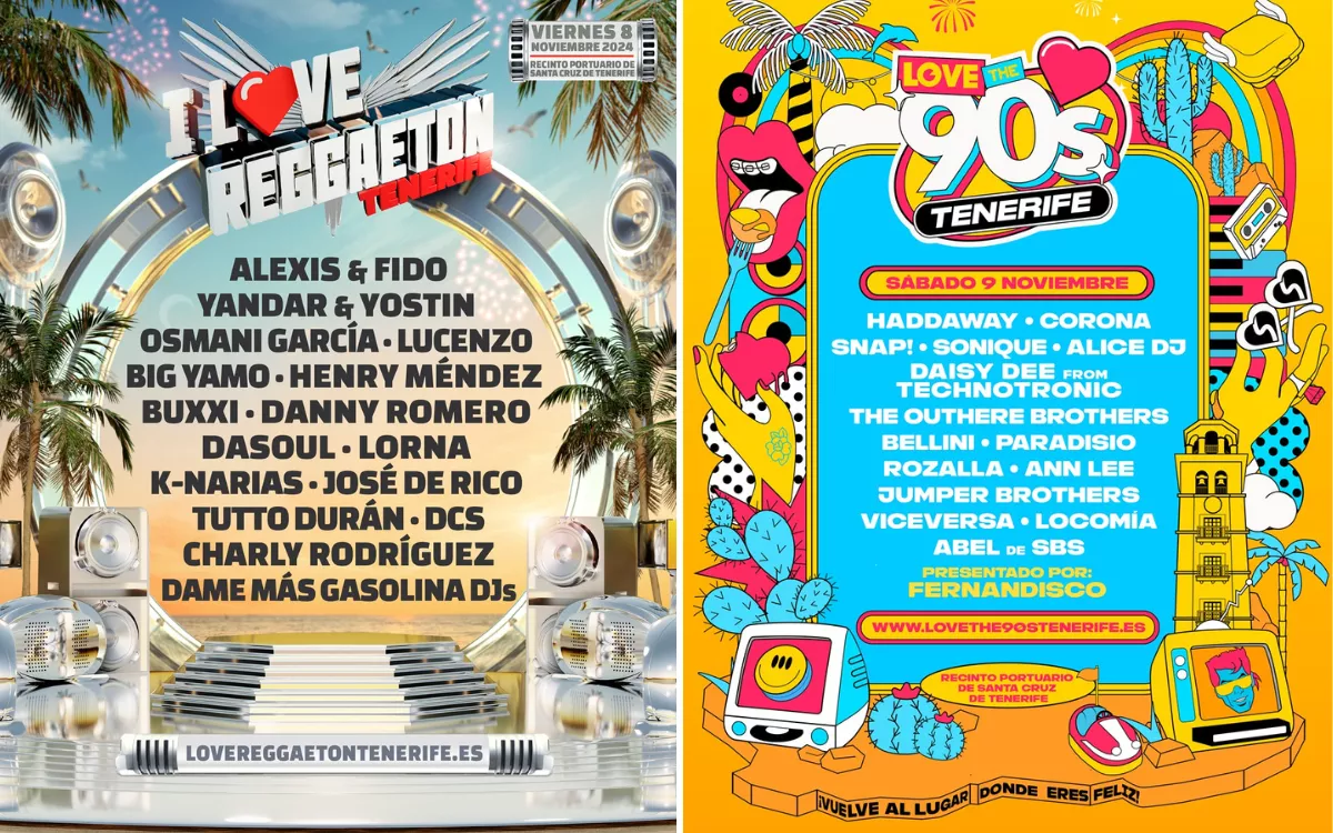 Carteles de I Love Reggaeton y Love the 90’s, que cambian de recinto en Tenerife para albergar un mayor aforo. / AH Carteles de I Love Reggaeton y Love the 90’s, que cambian de recinto en Tenerife para albergar un mayor aforo. / AH