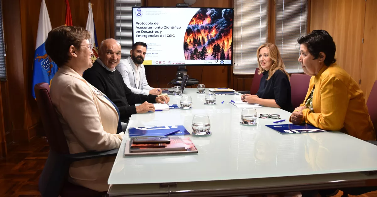 La presidenta, Rosa Dávila, y la coordinadora de Emergencias del CSIC, Inés Galindo, mantuvieron una reunión con sus respectivos equipos de trabajo./ CABILDO TENERIFE