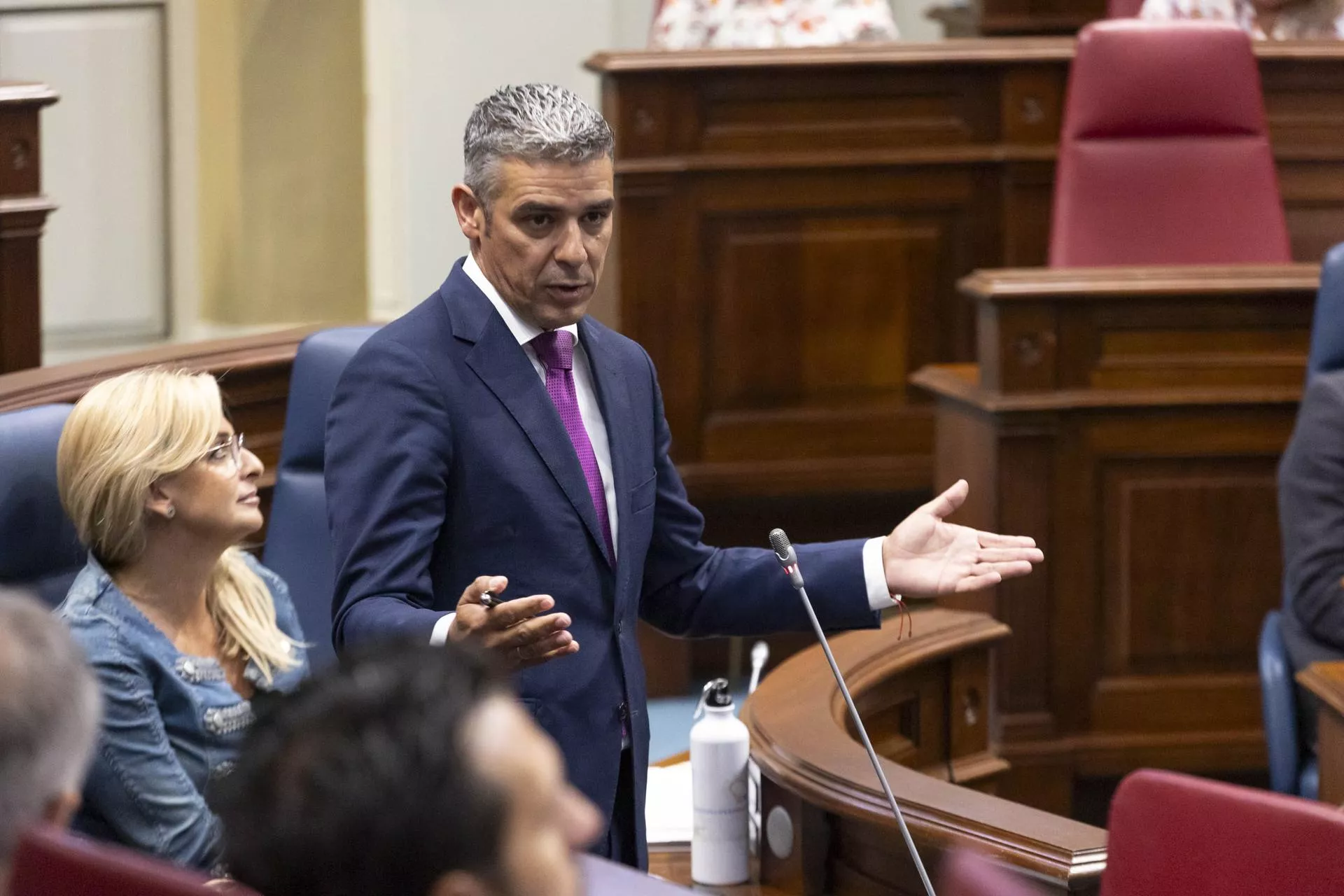 El consejero de Agricultura, Ganadería, Pesca y Soberanía, Narvay Quintero, en el Pleno del Parlamento de Canarias./ EFE