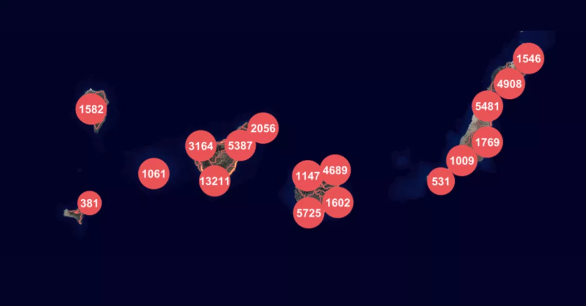 Imagen del Grafcan con las viviendas vacacionales en Canarias. / GRAFCAN