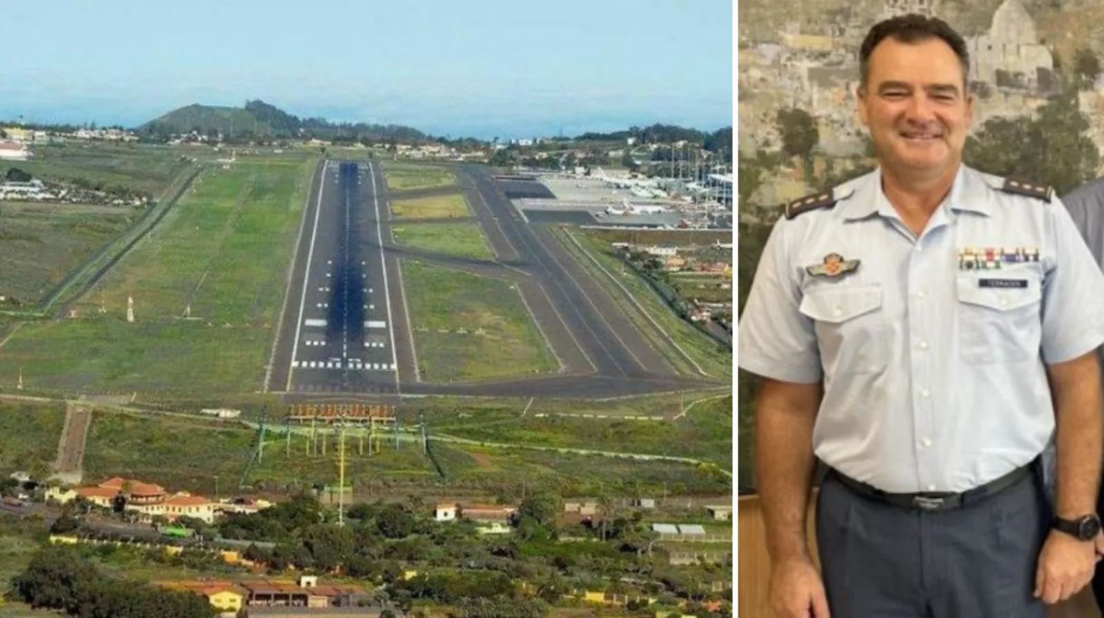 El Aeropuerto de Tenerife Norte y el coronel Juan José Terrados Valderas./ MONTAJE AH (Foto Terrados: AYTO. DE INGENIO)