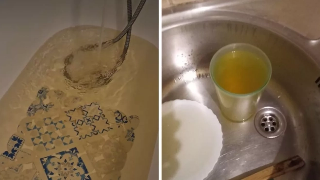 Agua de color marrón saliendo por los grifos de dos viviendas de Los Abrigos / DEFENDIENDO LOS ABRIGOS