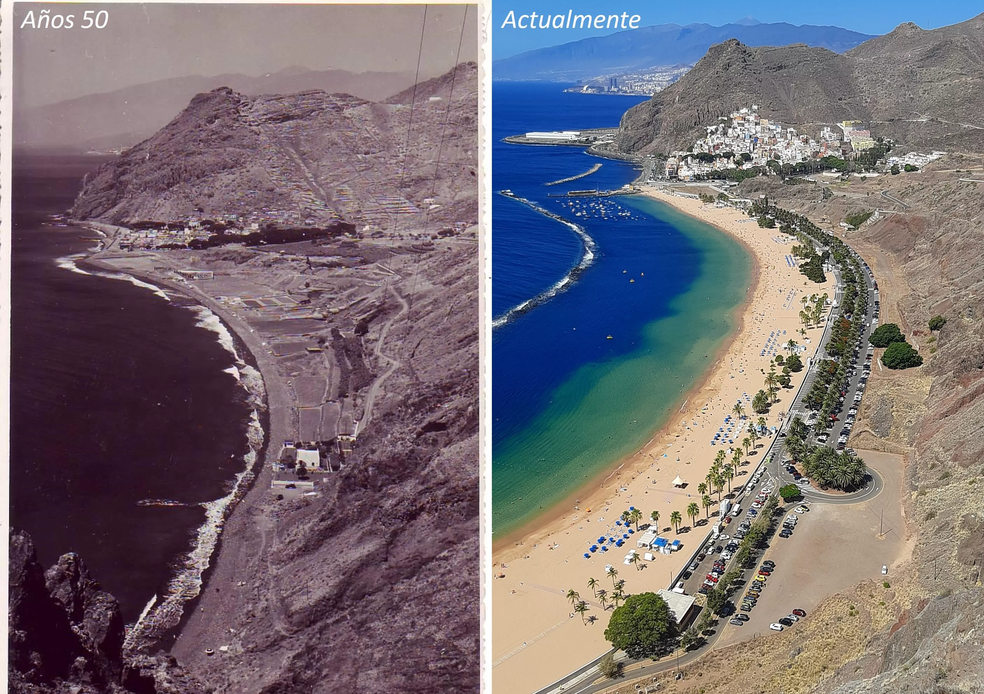 Las Teresitas en los años 50 y en la actualidad./ LEVÍ GARCÍA ROMERO