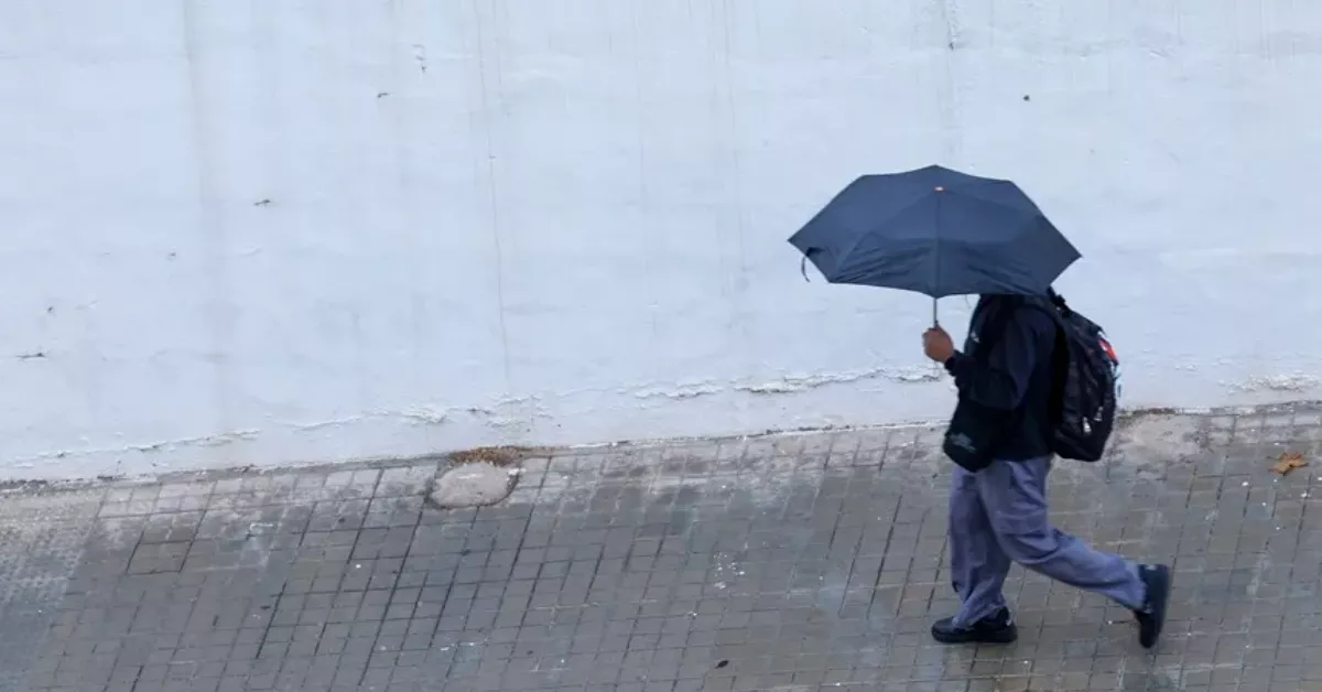 Imagen de un hombre caminando bajo la lluvia con un paraguas / Kai Försterling - EFE