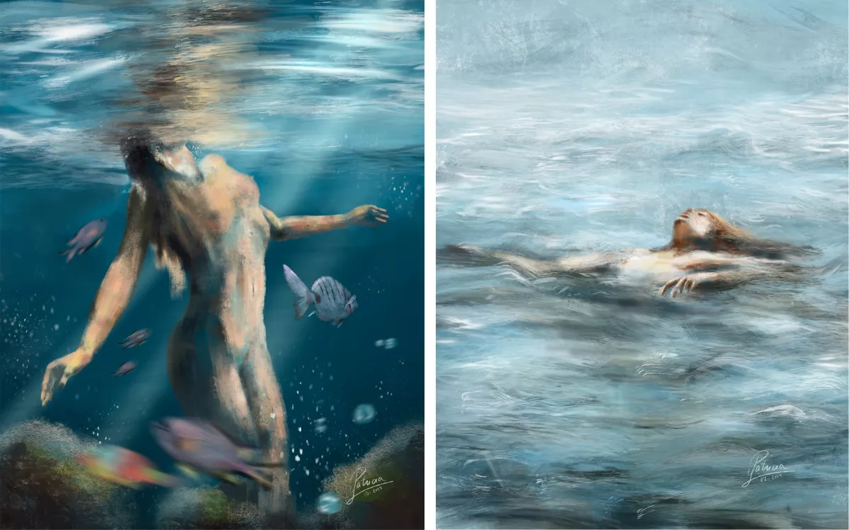 'La danza' y 'Especies canarias', dos de las obras de Patricia Yurena que se expondrán en el Castillo de San José de Arrecife. / EFE 