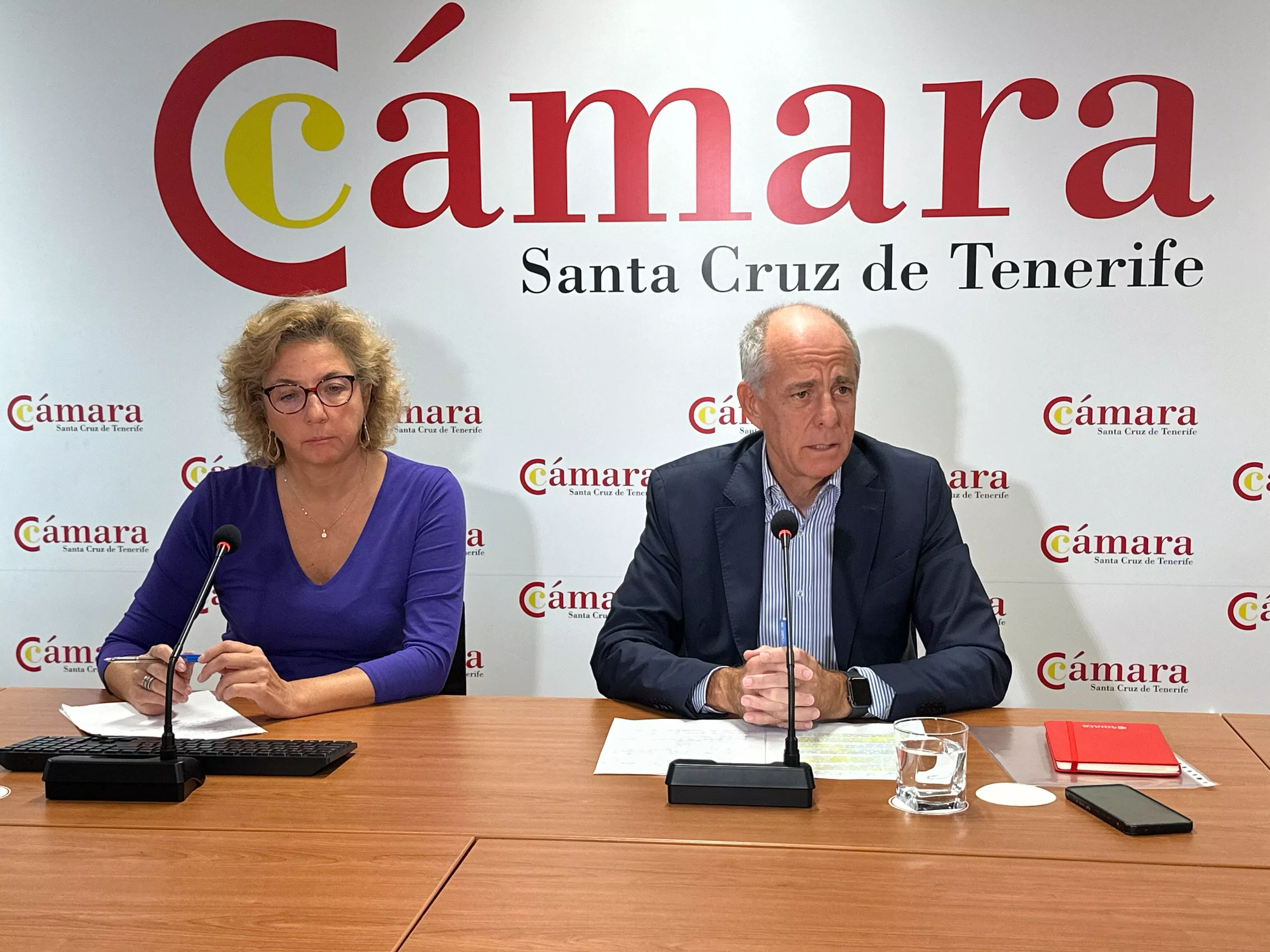 El presidente de la Cámara de Comercio de Santa Cruz de Tenerife, Santiago Sesé, y la directora, Lola Pérez./ CEDIDA