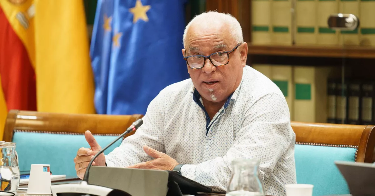 El secretario general de la UGT de Canarias, Manuel Navarro, ha comparecido este jueves en la comisión parlamentaria en la que se aborda la posible revisión de la Ley del Régimen Económico y Fiscal (REF)./ EFE/Ramón de la Rocha