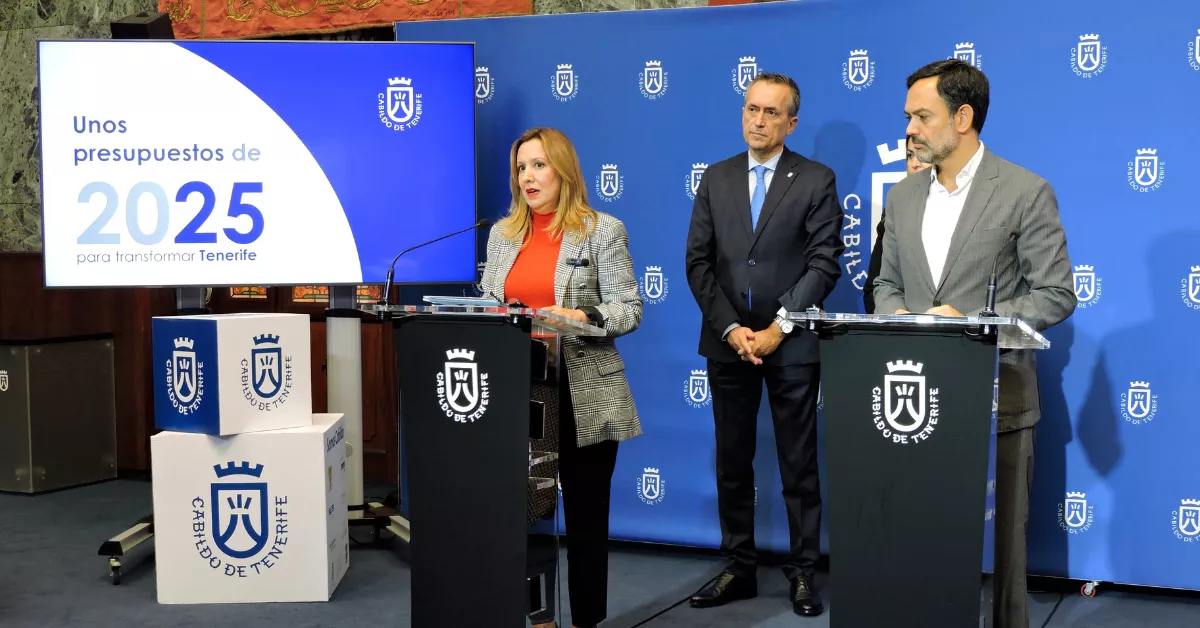 La presidenta del Cabildo de Tenerife, Rosa Dávila (i), y los vicepresidentes Lope Afonso (d) y José Miguel Ruano. / CARLA DOMÍNGUEZ-EFE