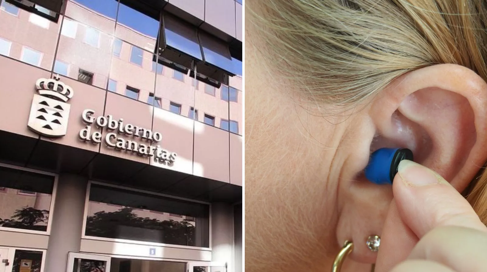 Edificio del Gobierno de Canarias y una persona con discapacidad auditiva./ 