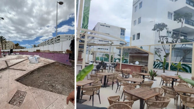 A la izquierda, imagen de las presuntas obras; a la derecha, la terraza / AH A la izquierda, imagen de las presuntas obras; a la derecha, la terraza / AH