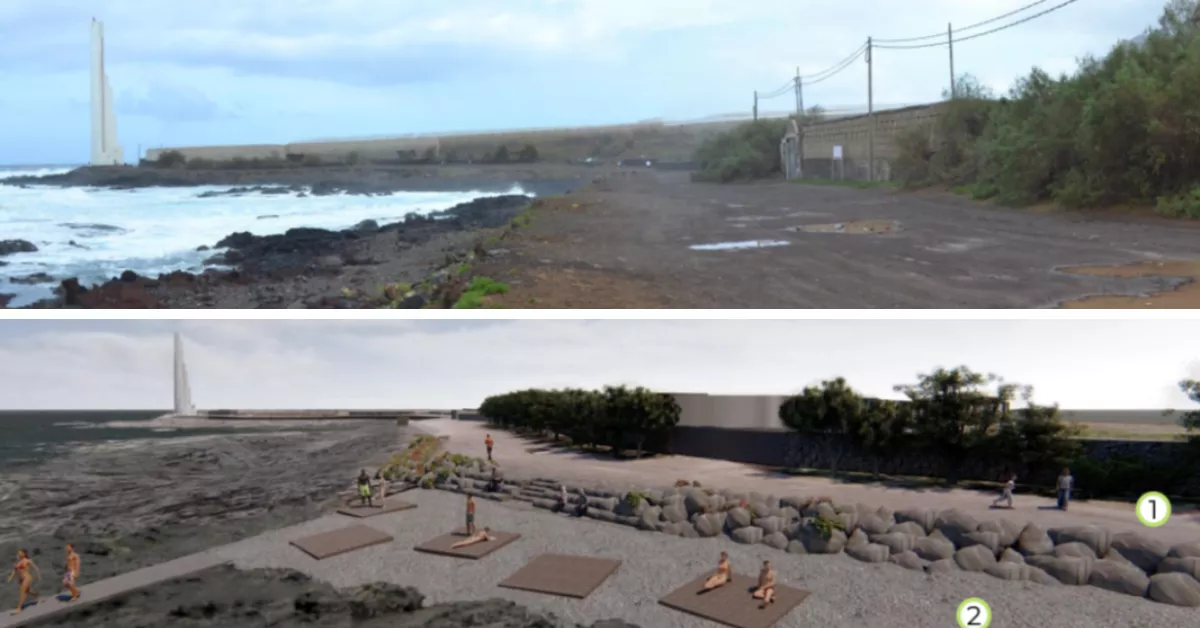 Antes y después del proyecto de La Laguna para adoquinar el paseo de los charcos de Punta del Hidalgo y dotarlo de bancos, accesos y árboles./ AYTO. LA LAGUNA