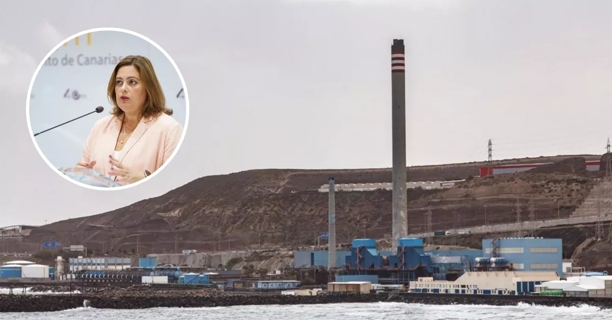 Imagen de la central térmica de Jinámar, en Gran Canaria y Beatriz Calzada / MONTAJE AH