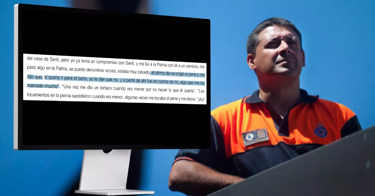 Un extracto del informe sobre el jefe de Protección Civil de Santa Cruz de Tenerife, Santiago Carlos Martín, elaborado en 2020, sobre una fotografía del mismo./ MONTAJE AH/ FRAN PALLERO