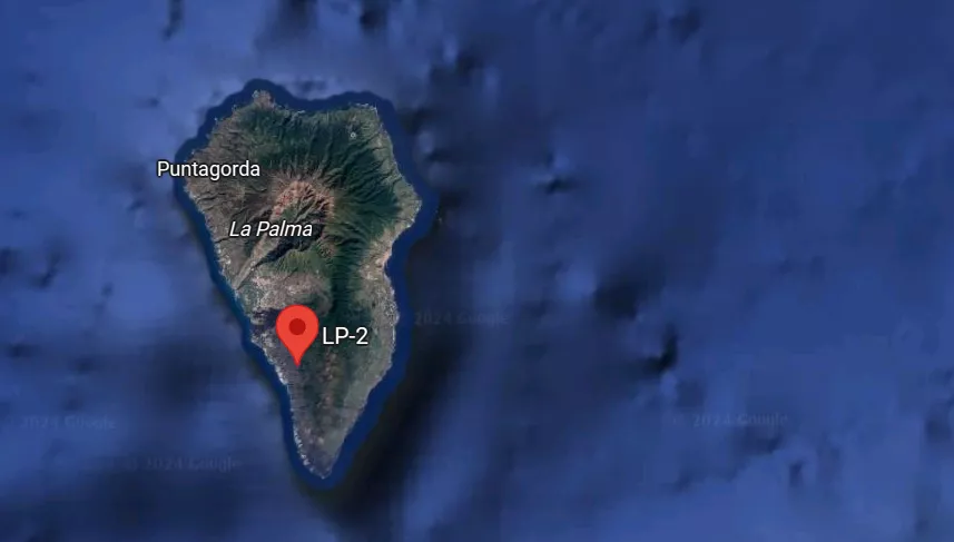 Imagen satélite de La Palma y la LP-2. / GOOGLE