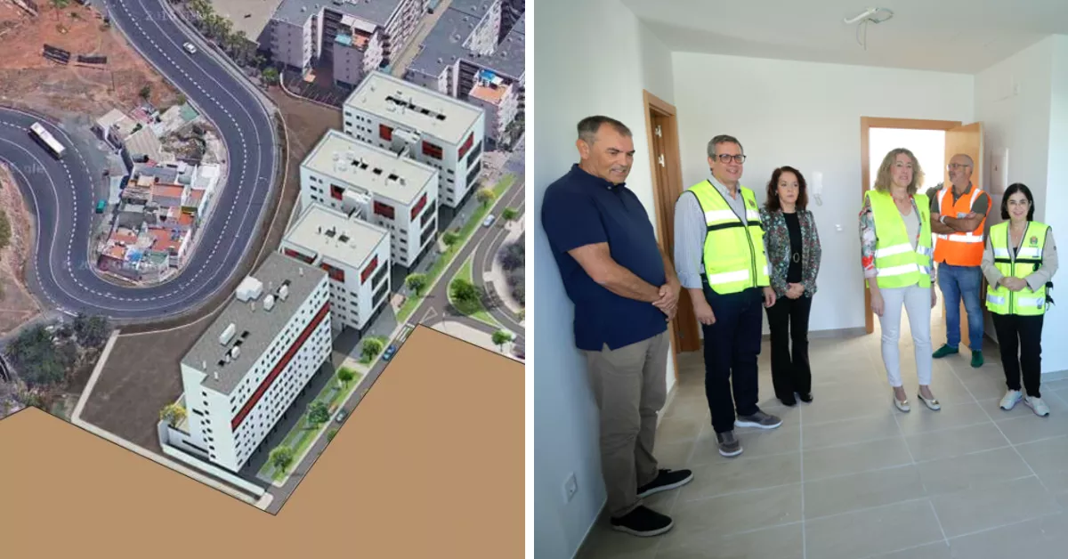 A la izquierda, proyecto de las 152; a la derecha, visita a las 148 de Las Rehoyas / AYUNTAMIENTO DE LAS PALMAS