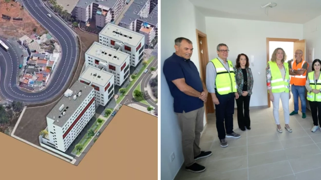A la izquierda, proyecto de las 152; a la derecha, visita a las 148 de Las Rehoyas / AYUNTAMIENTO DE LAS PALMAS