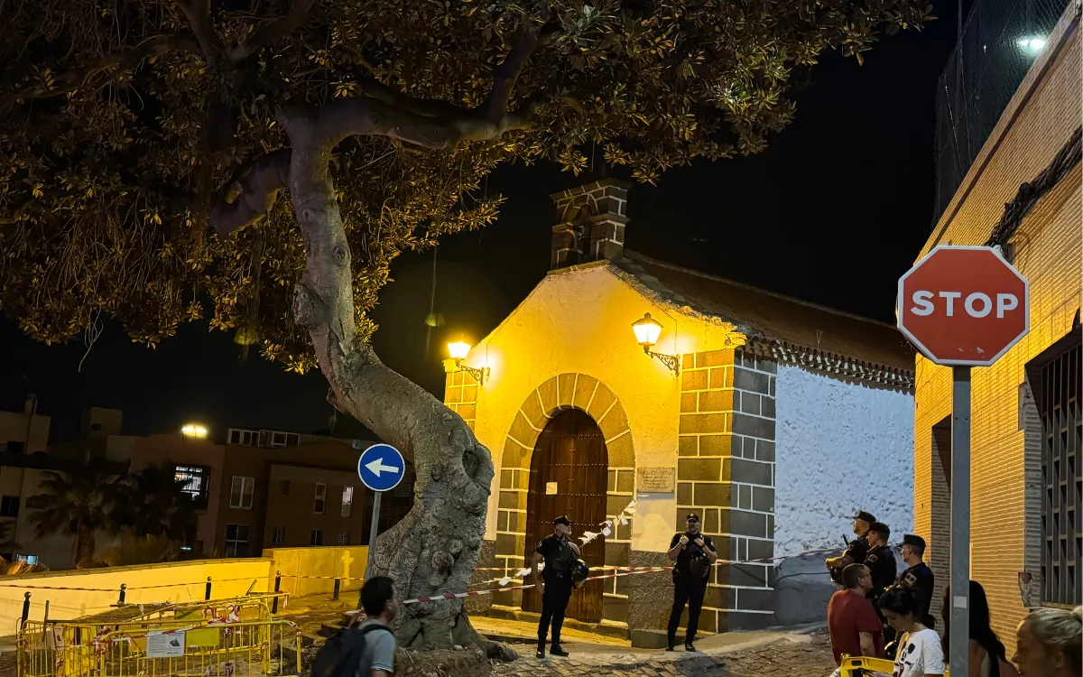 En la imagen, agentes de la Unidad Especial-GOIA y vecinos del Risco de San Nicolás durante la noche del miércoles. / AH