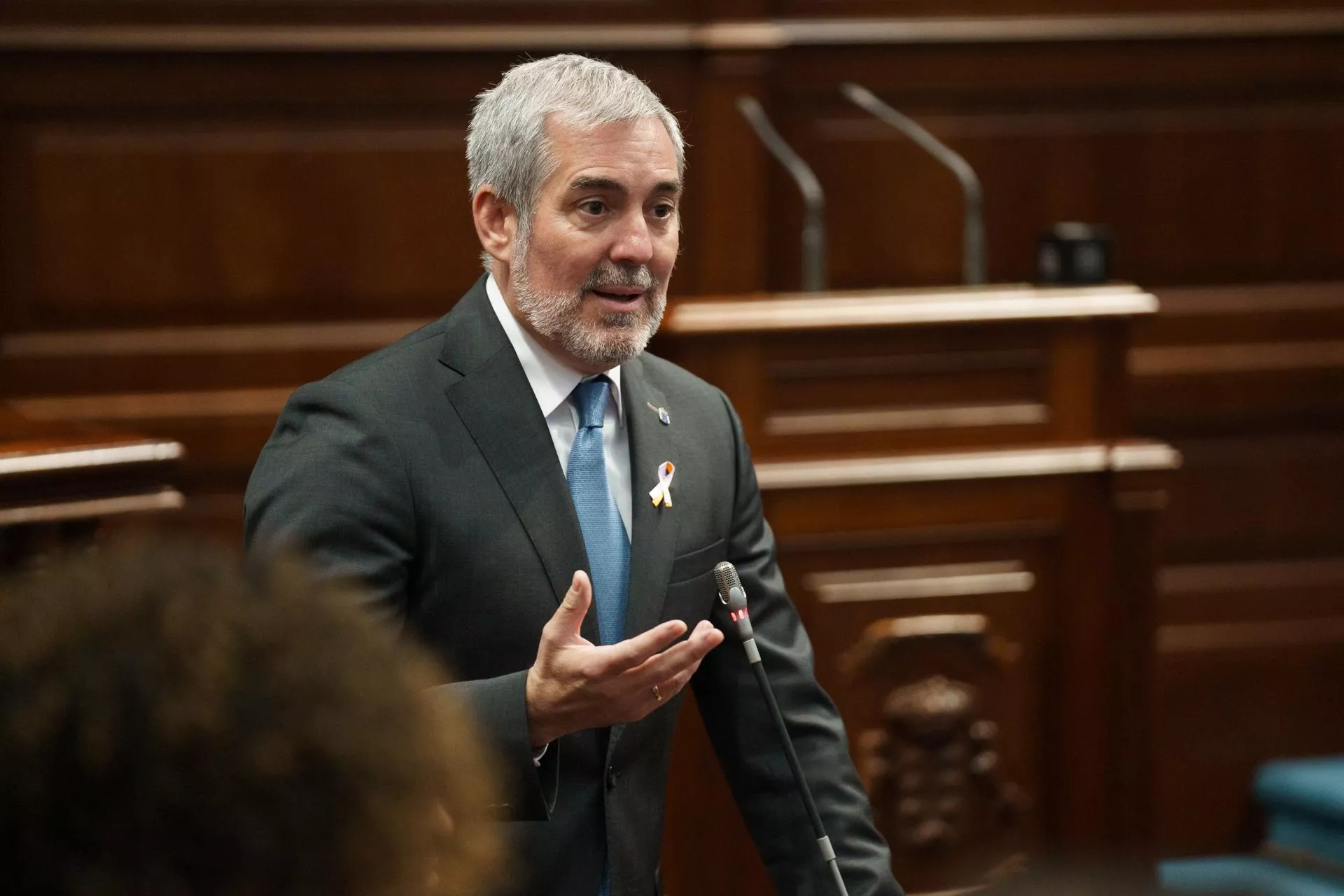 El presidente de Canarias, Fernando Clavijo, durante una intervención en el pleno del Parlamento de Canarias. EFE/ Ramón De La Rocha