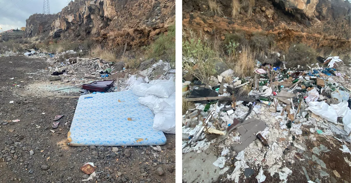 Basura acumulada en suelo rústico junto a la TF-1. / ATLÁNTICO HOY 