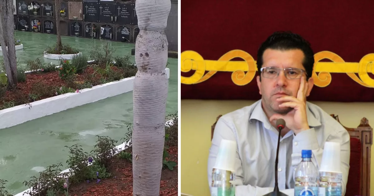 A la derecha, un cementerio de Arucas; a la derecha, el alcalde Juan Jesús Facundo / MONTAJE AH