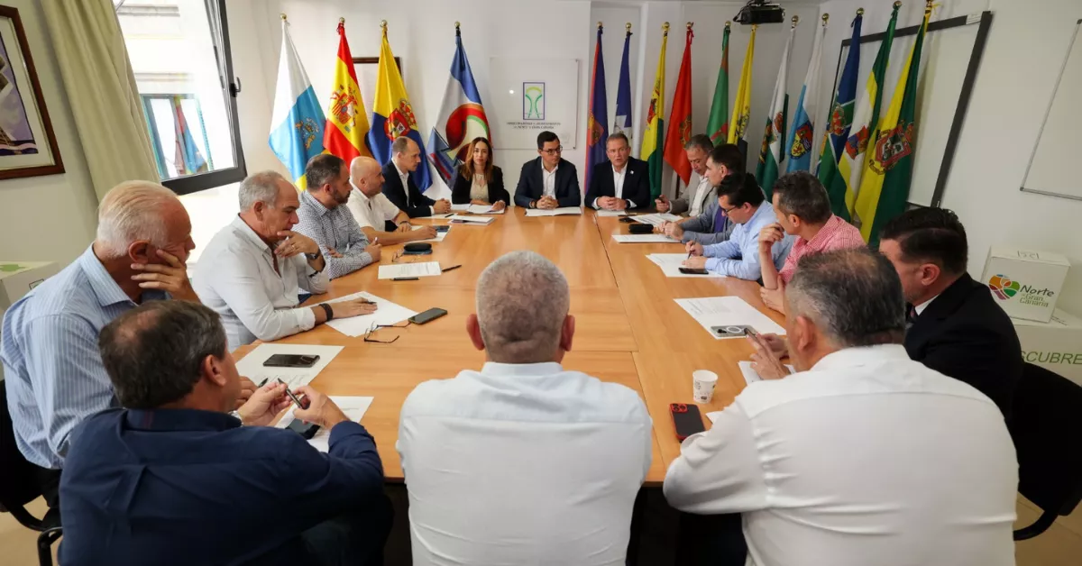 Reunión de la Consejería de Obras Públicas (con el consejero Pablo Rodríguez presidiéndola) y la Mancomunidad del Norte de Gran Canaria./ CEDIDA