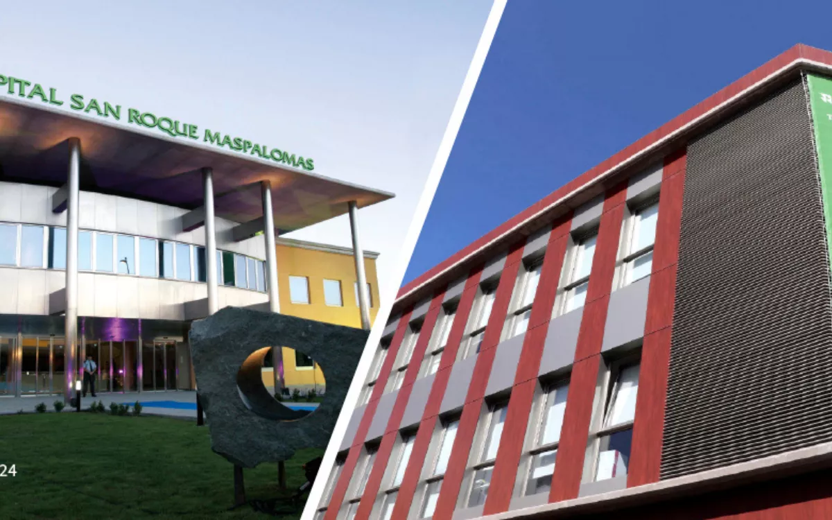  Hospitales Universitarios San Roque se sitúan entre los 50 mejores hospitales privados de España. En la imagen, los centros de Maspalomas y Las Palmas de Gran Canaria. / AH