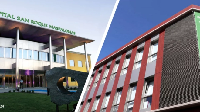  Hospitales Universitarios San Roque se sitúan entre los 50 mejores hospitales privados de España. En la imagen, los centros de Maspalomas y Las Palmas de Gran Canaria. / AH