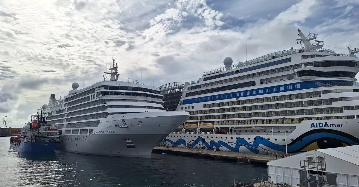 Dos cruceros vistos desde la segunda planta de la futura terminal de Santa Catalina. / ATLÁNTICO HOY