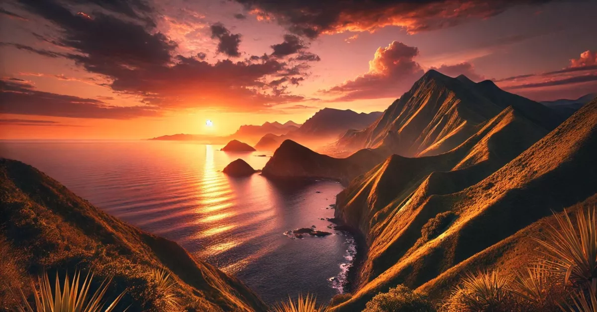 Imagen de un acantilado con una puesta de sol de fondo / DALL.E - AH