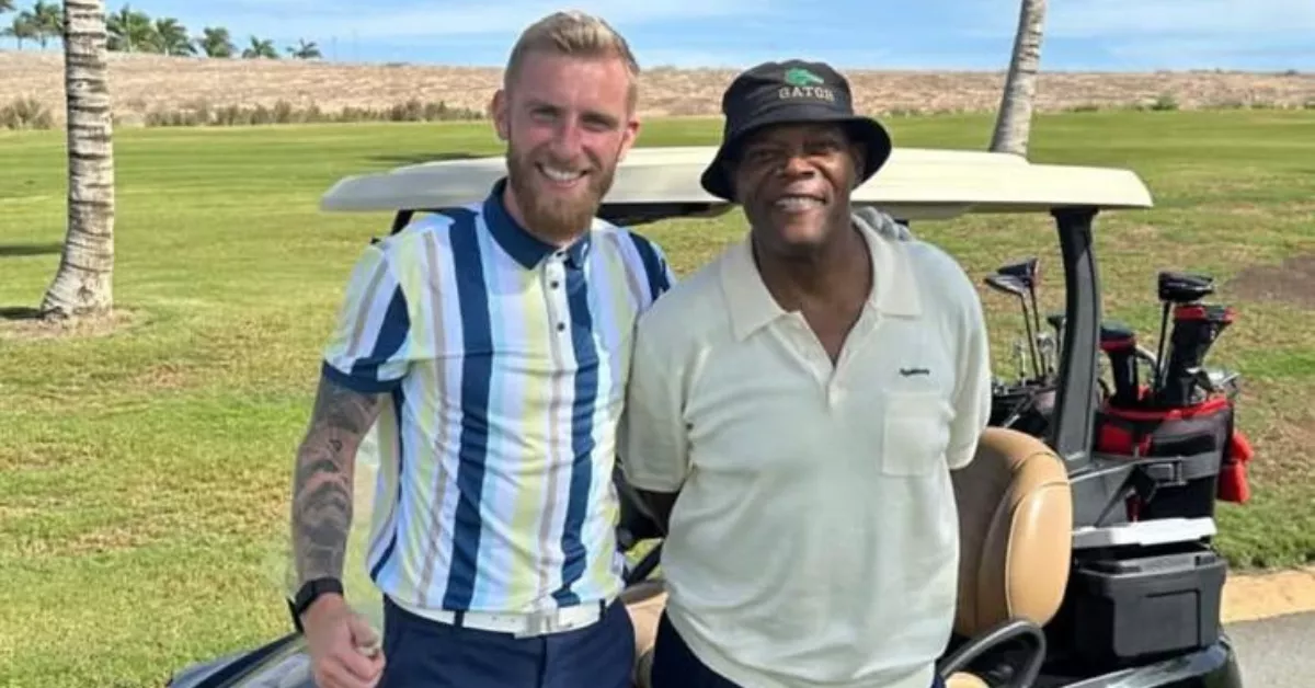 Oli McBurnie y Samuel L. Jackson en Meloneras Golf. / INSTAGRAM 