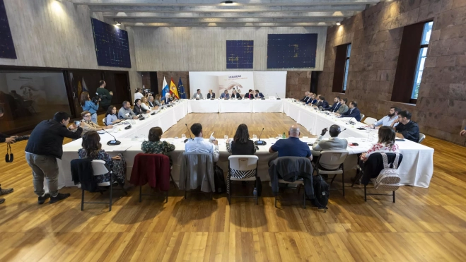 En la imagen, la reunión del Gobierno canario con entidades del tercer sector. / MIGUEL BARRETO-EFE En la imagen, la reunión del Gobierno canario con entidades del tercer sector. / MIGUEL BARRETO-EFE