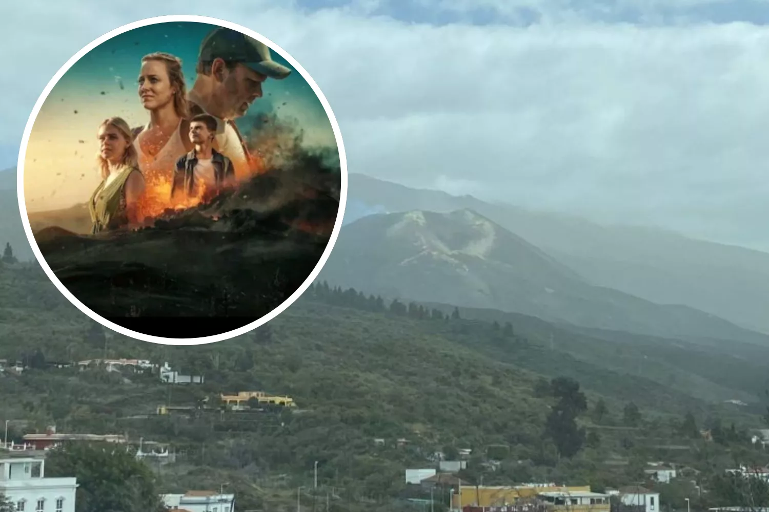 Volcán de La Palma junto a la nueva serie de Netflix sobre una erupción. / MONTAJE AH