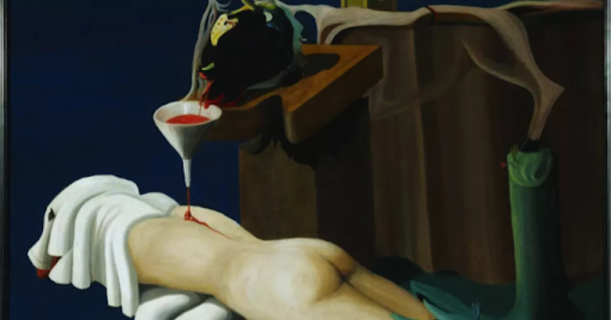Detalle del cuadro Máquina de coser electrosexual, una de las obras más conocidas de Óscar Domínguez, subastada por 5,2 millones de euros./ REDES.