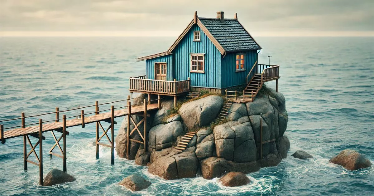 Imagen generada con IA de una casa sobre una roca / DALL.E - AH 