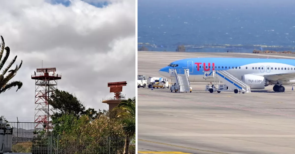 A la izquierda, el radar 3D; a la derecha, aviones en la pista del Aeropuerto de Gando / MONTAJE AH