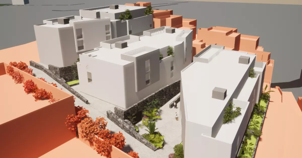 Boceto de la promoción de viviendas públicas en el barrio de El Secadero de Las Palmas que ha licitado el Cabildo de Gran Canaria./ CEDIDA