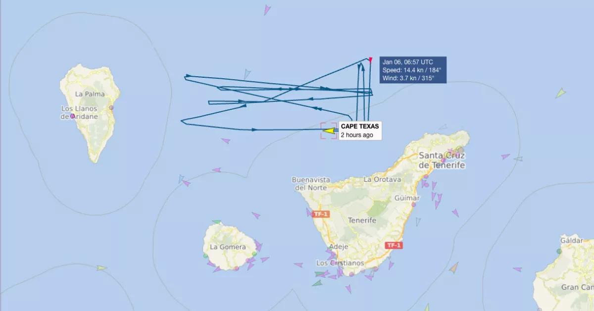 Captura de pantalla del buque que navega entre las dos islas / VESSELFINDER