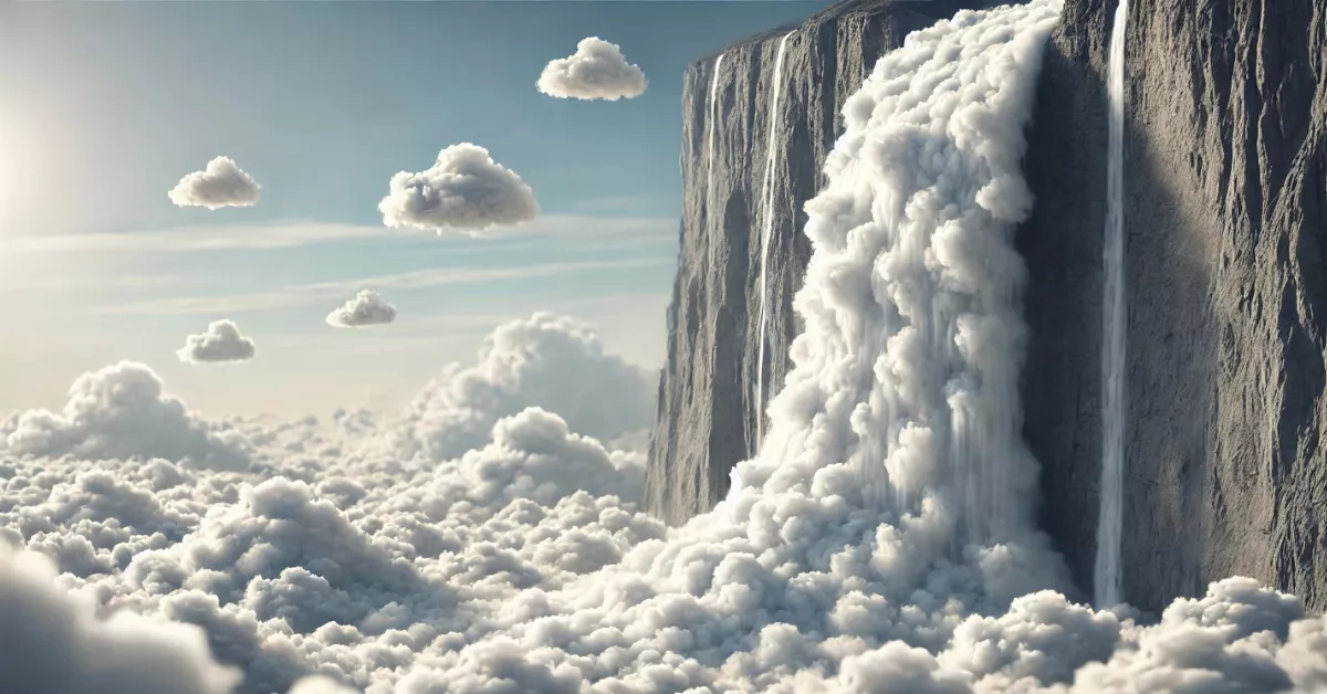 Imagen generada con IA de una cascada de nubes / DALL.E - AH