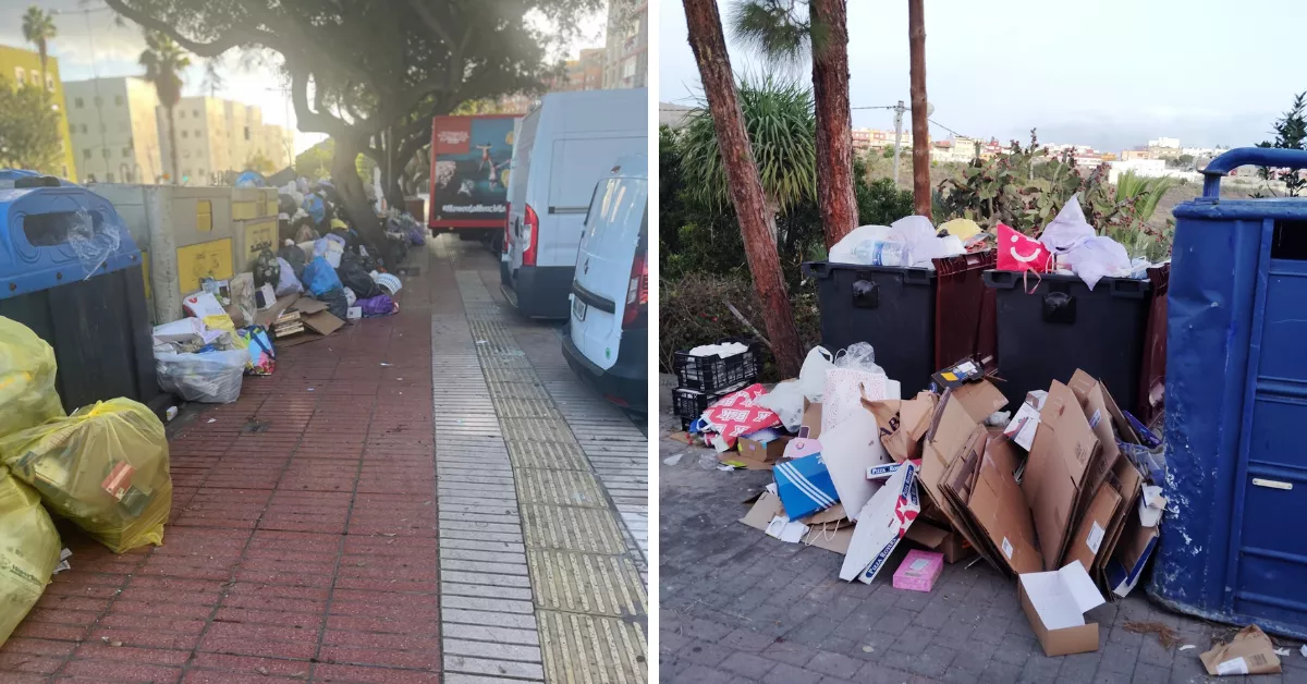 En la imagen de la izq. la basura en la calle Divina Pastora; en la derecha, los contenedores de la zona del Toscón Alto. ambas publicadas por los vecinos / AH