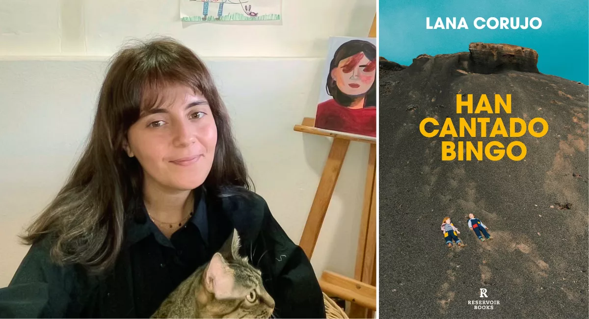 La escritora e ilustradora Lana Corujo junto a la portada de 'Han cantado bingo'. / CEDIDA-RESERVOIR BOOKS